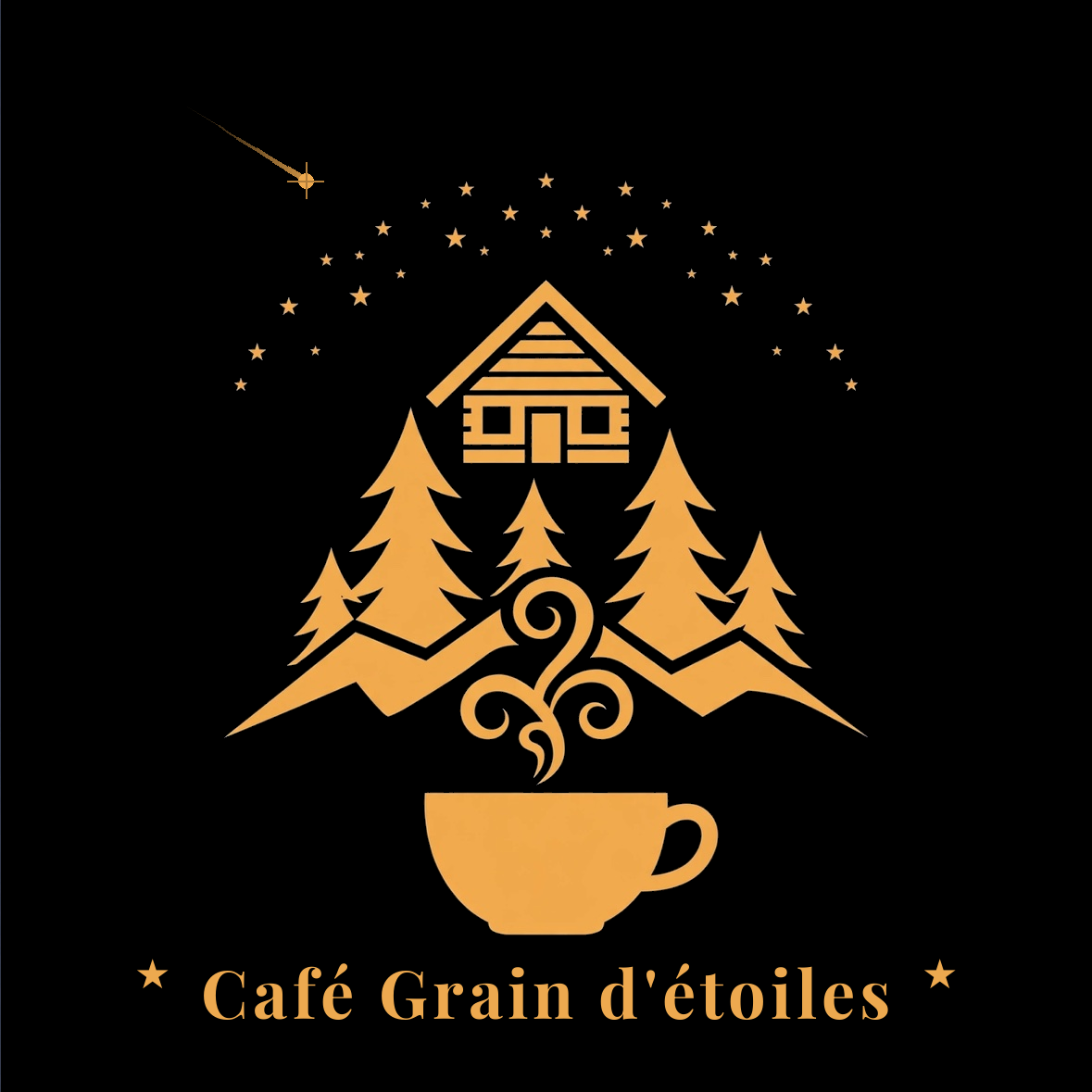 Logo Café Grain d'étoiles — chalet sous les étoiles, tasse de café